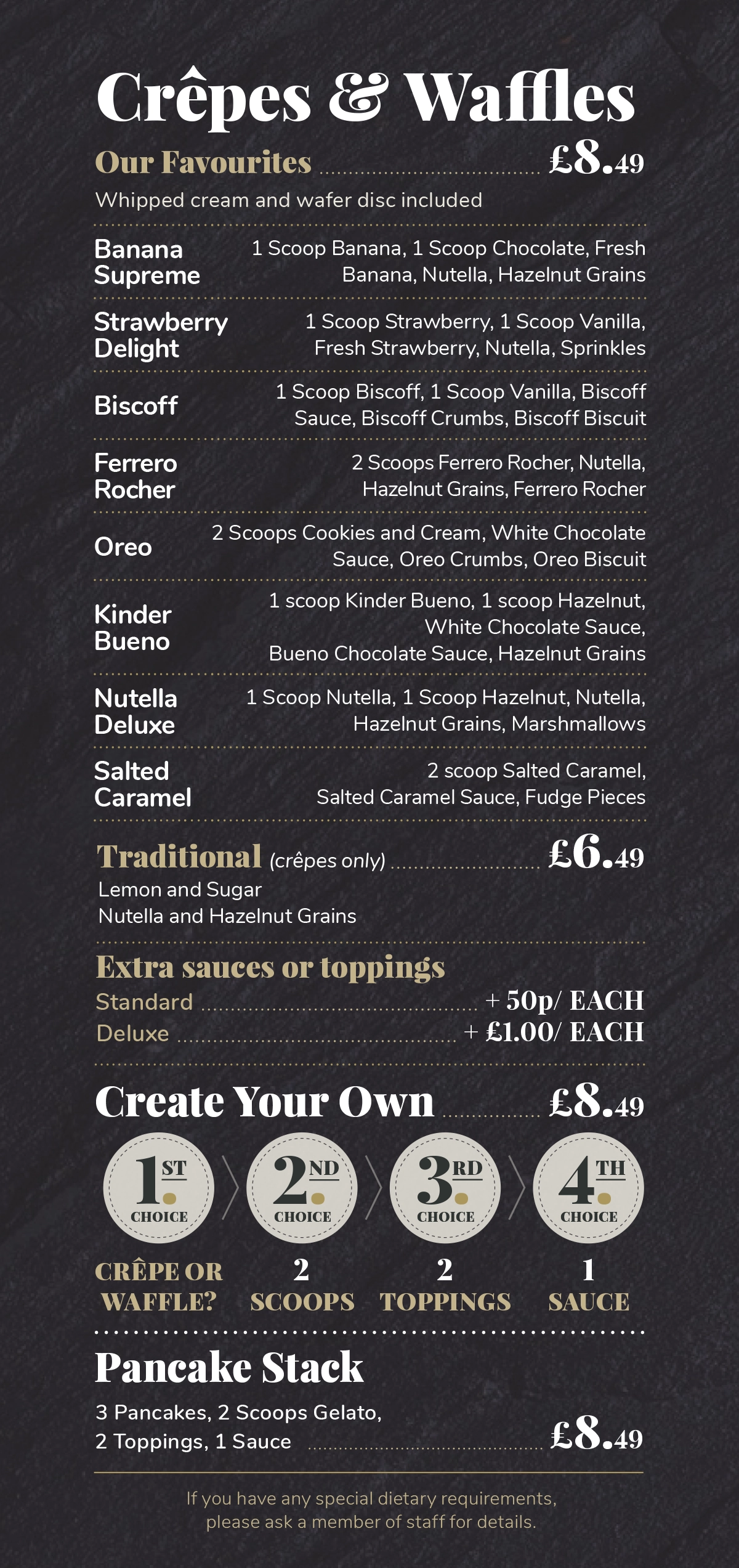 menu - Crapes and waffles 
