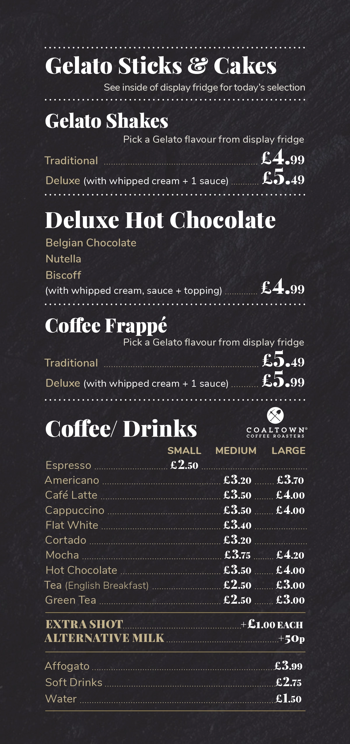 menu - Coffee and drinks
